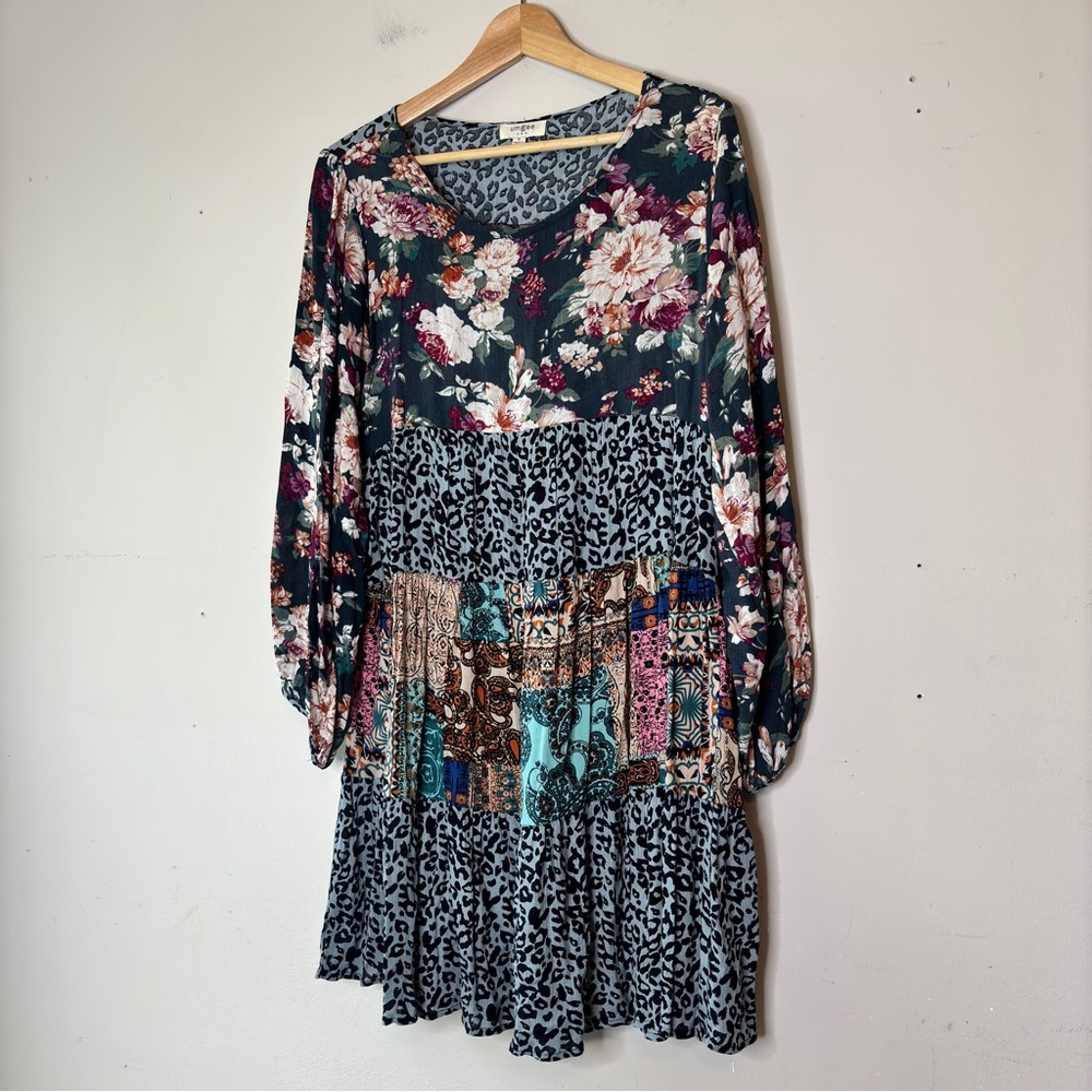 Umgee Multicolor Mixed Print Patchwork Round Neck… - image 12